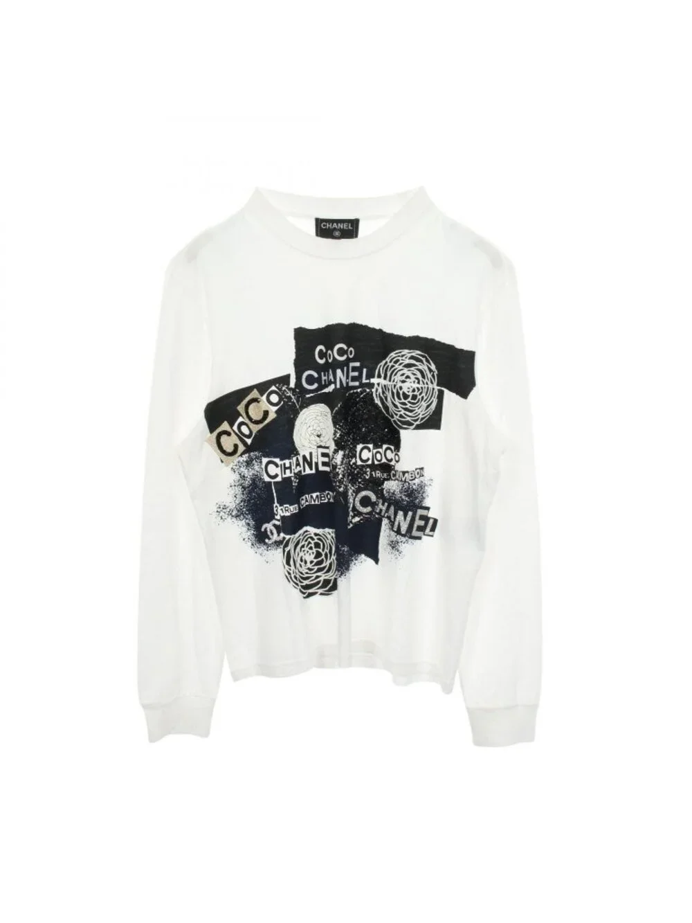 Chanel Long Sleeve T-Shirt CC Logo Camellia Sequin Cotton